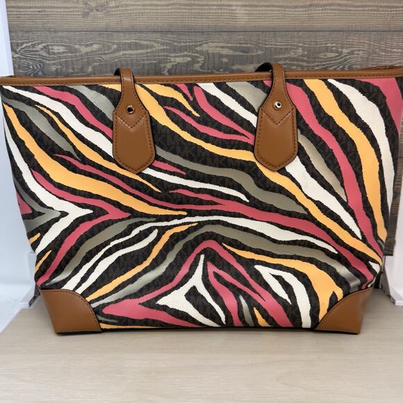 Michael Kors Signature Eva Colorful Zebra Print Tote With Snap Pouch - Picture 9 of 16